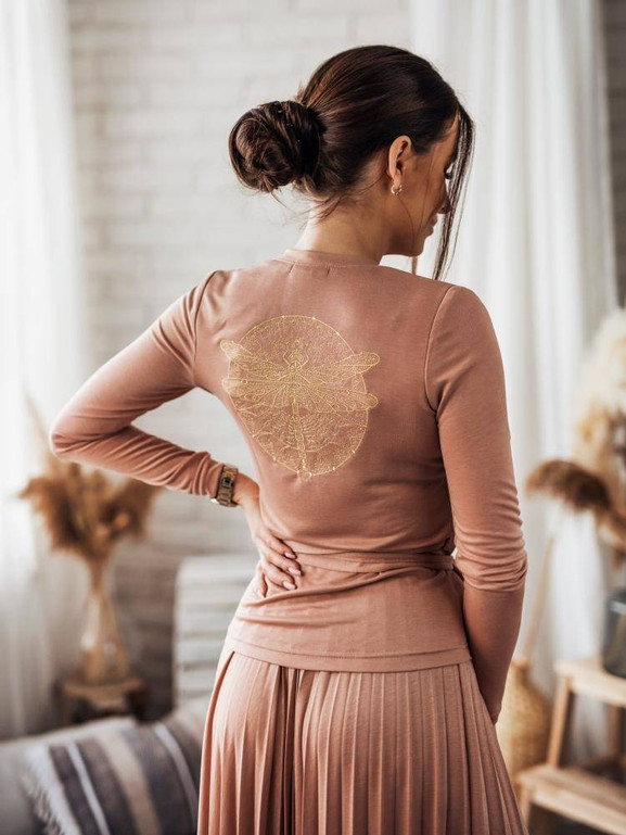 Pudrowa bluzka wiązana modny haft Cocomore