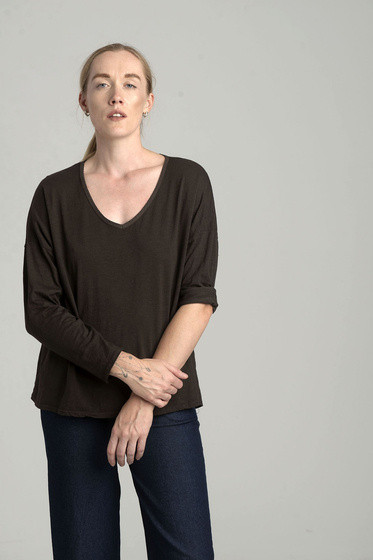 Brązowa bluzka z bawełny w serek