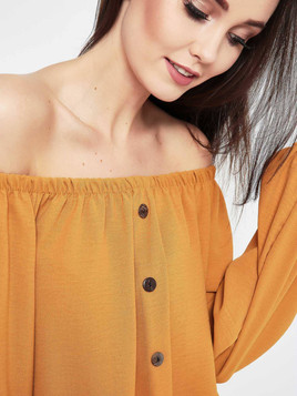 Bluzka zdobiona plisą z guzikami żółta