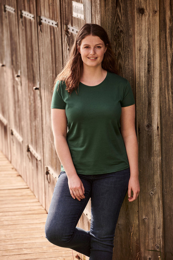 Zielona koszulka damska Iconic z czesanej bawełny Fruit of the Loom