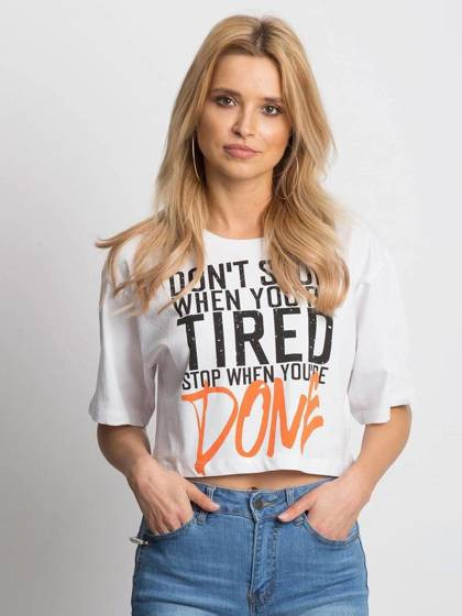T-shirt cropped z nadrukiem biały