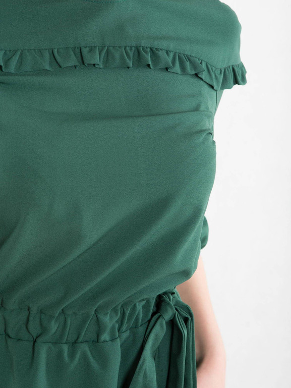 Sukienka z kopertowym dołem, wiązana zielona