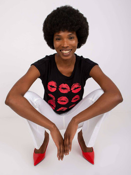 Czarna bluzka z nadrukiem usta Mayflies