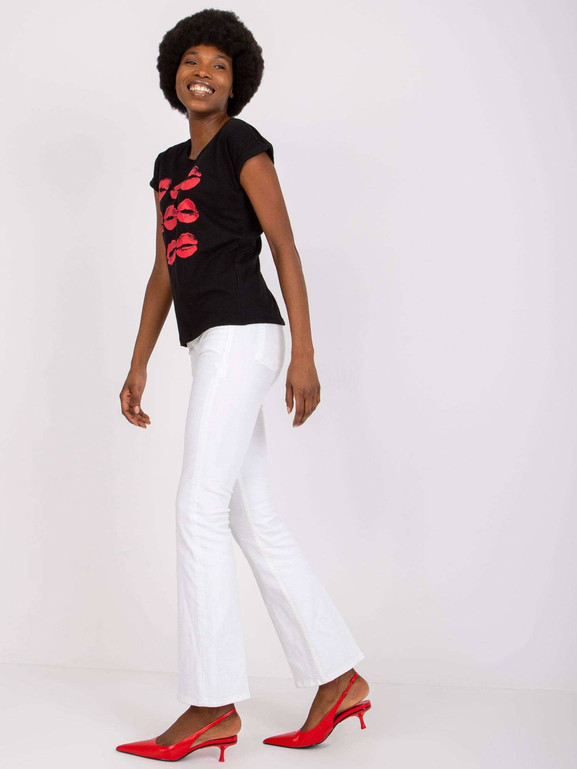 Czarna bluzka z nadrukiem usta Mayflies