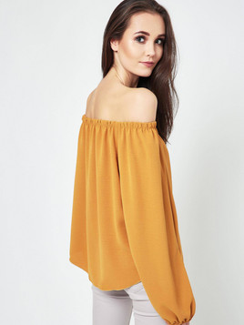 Bluzka zdobiona plisą z guzikami żółta